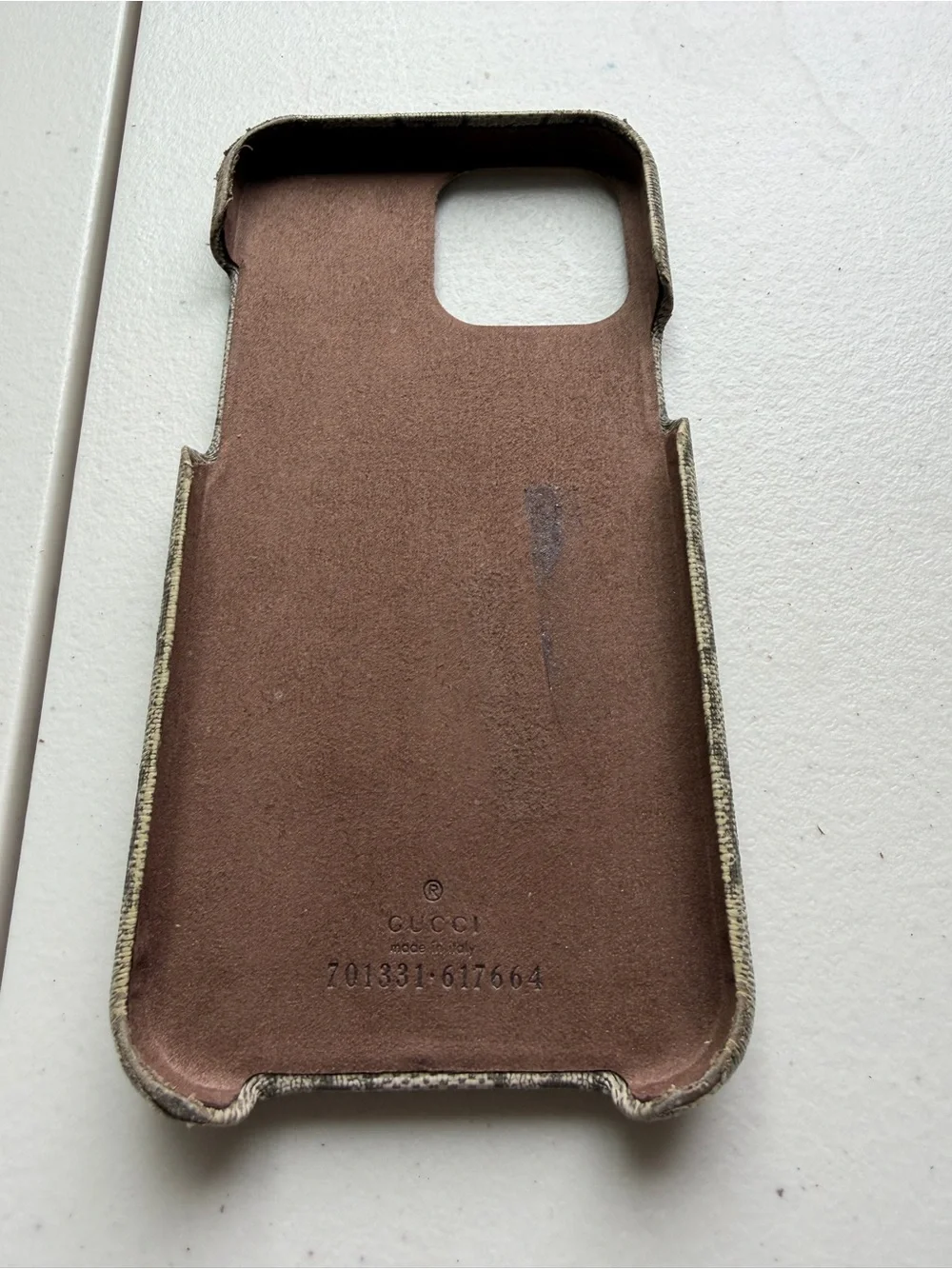 Gucci Beige Monogram Phone Case with Gold Double G